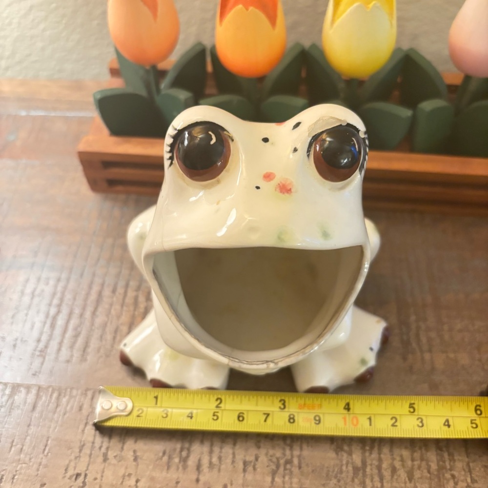 Vtg Retro Big Wide Mouth Ceramic Frog Kitchen Sponge Sink Holder Hand painted - Picture 5 of 8